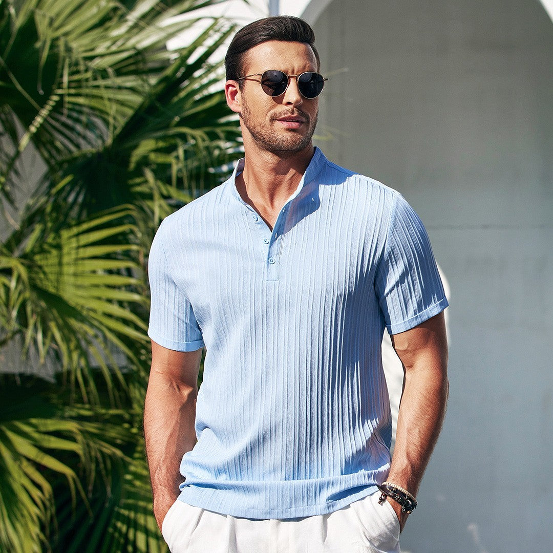 Camisa Manga Curta de algodão, Mancini Bellini® Henley Listrada